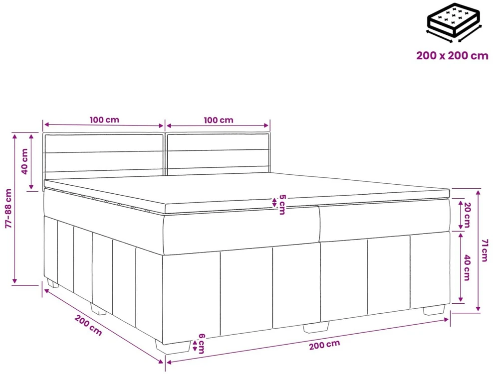 Spyruoklinė lova su čiužiniu Tamsiai pilka 200 x 200 cm Audinys