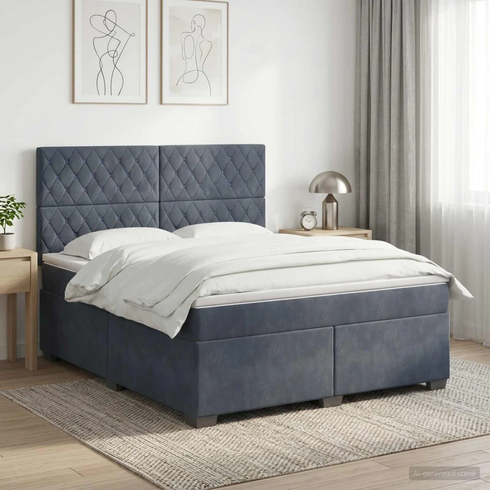 Spyruoklinė lova su čiužiniu Tamsiai pilka 140 x 200 cm Aksomas