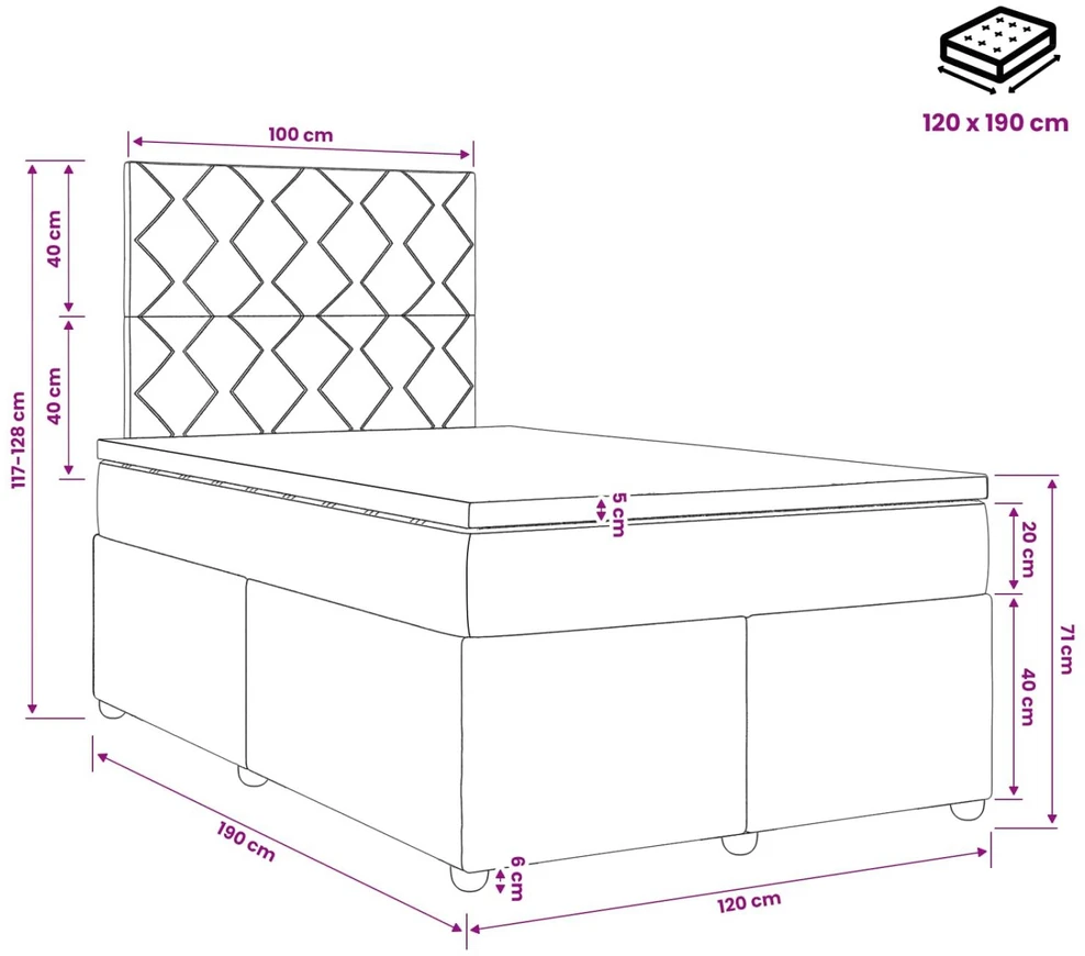 Spyruoklinė lova su čiužiniu Tamsiai pilka 120 x 190 cm Audinys