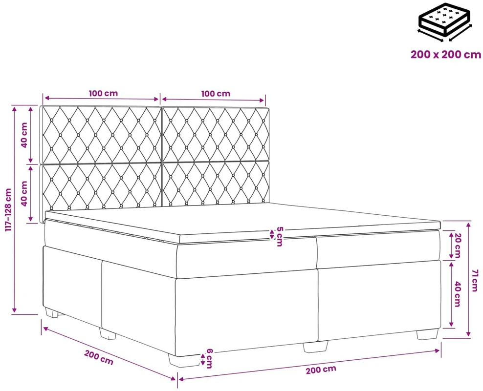 Spyruoklinė lova su čiužiniu Tamsiai pilka 200 x 200 cm Aksomas