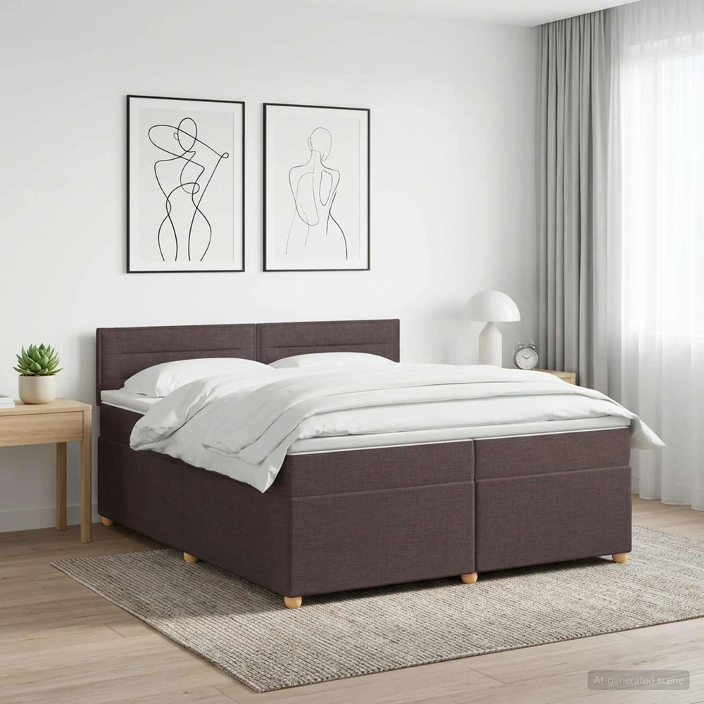 Spyruoklinė lova su čiužiniu Tamsiai rudas 200 x 200 cm Audinys