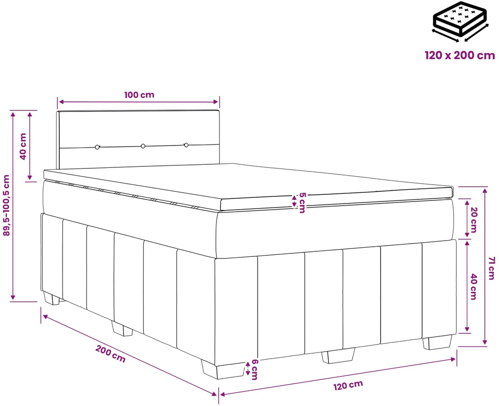 Spyruoklinė lova su čiužiniu Tamsiai rudas 120 x 200 cm Audinys