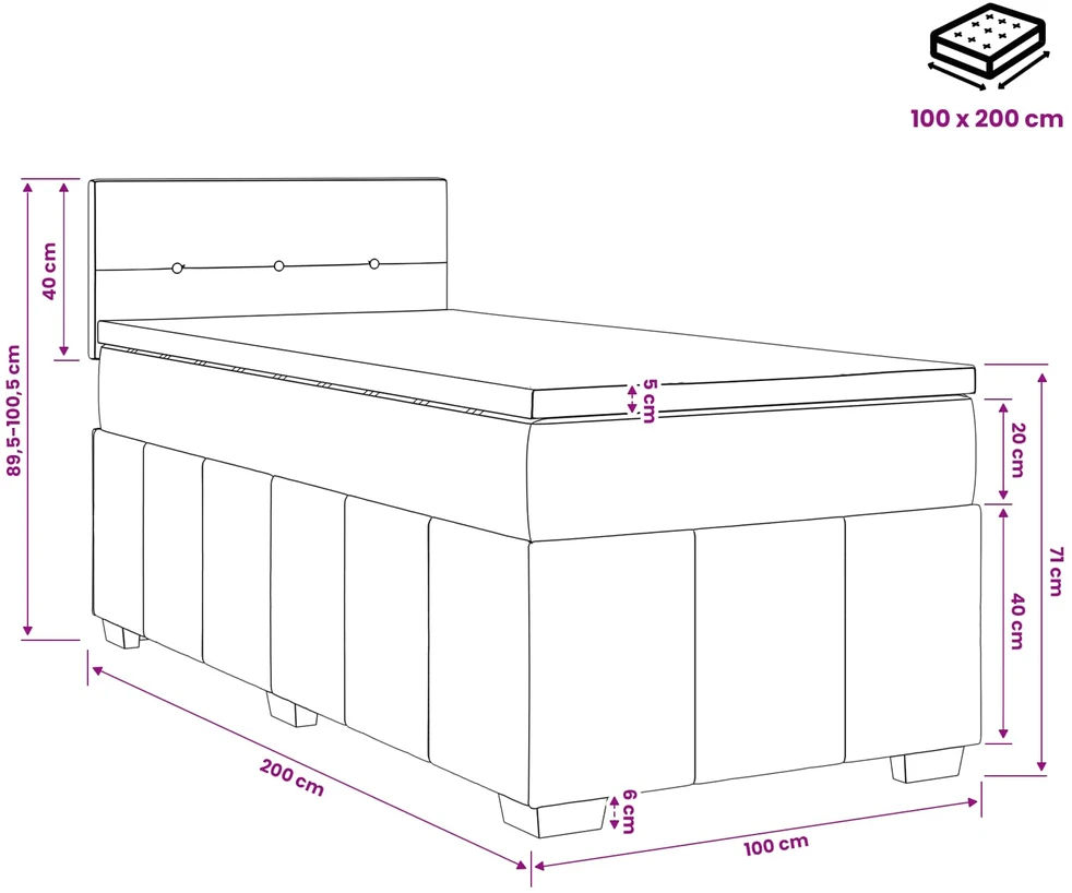 Spyruoklinė lova su čiužiniu Tamsiai rudas 100 x 200 cm Audinys