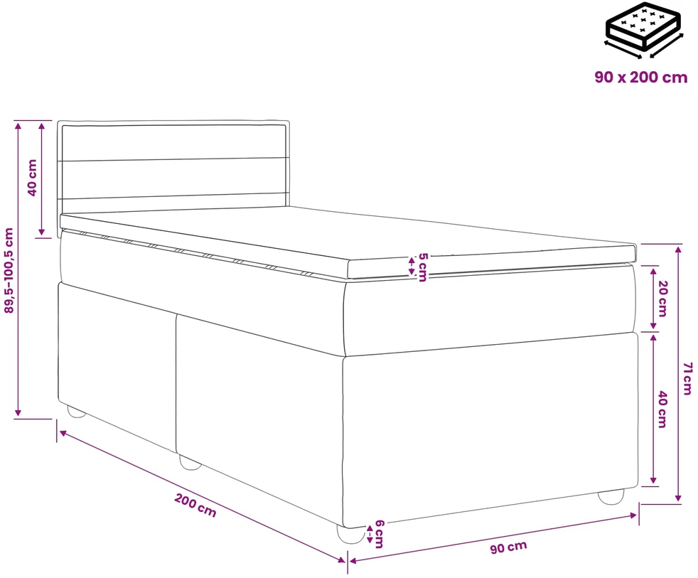 Spyruoklinė lova su čiužiniu Tamsiai rudas 90 x 200 cm Audinys