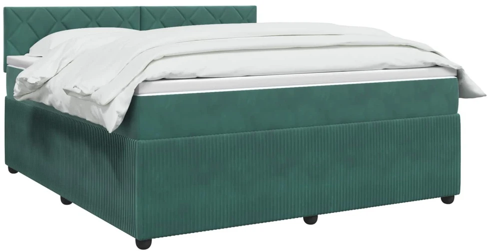 Spyruoklinė lova su čiužiniu Tamsiai žalia 140 x 200 cm Aksomas