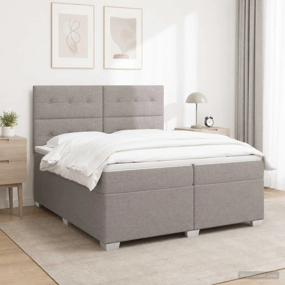Spyruoklinė lova su čiužiniu Taupe 200 x 200 cm Audinys