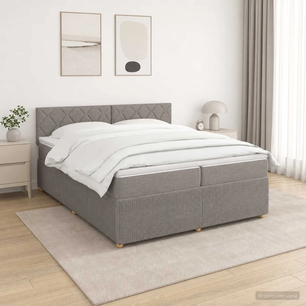 Spyruoklinė lova su čiužiniu Taupe 200 x 200 cm Audinys