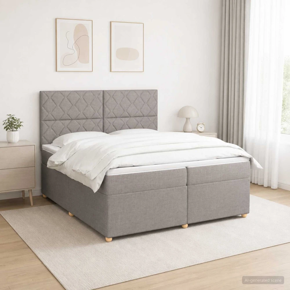 Spyruoklinė lova su čiužiniu Taupe 200 x 200 cm Audinys