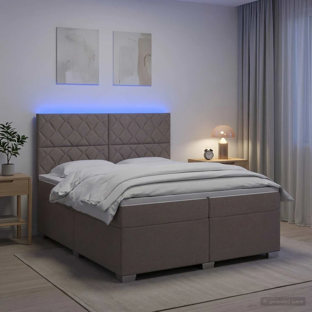 Spyruoklinė lova su čiužiniu Taupe 200 x 200 cm Audinys
