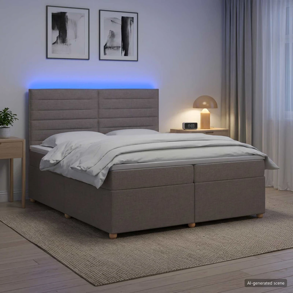 Spyruoklinė lova su čiužiniu Taupe 200 x 200 cm Audinys