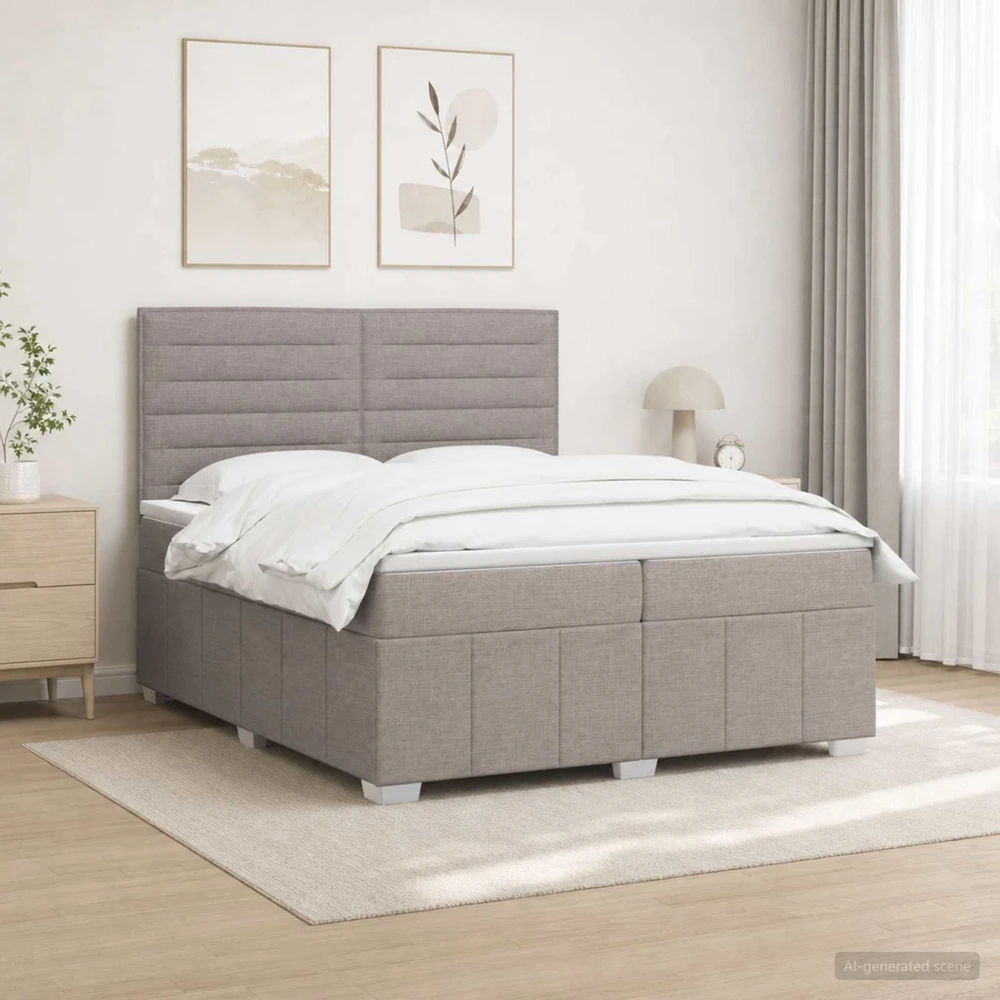 Spyruoklinė lova su čiužiniu Taupe 200 x 200 cm Audinys