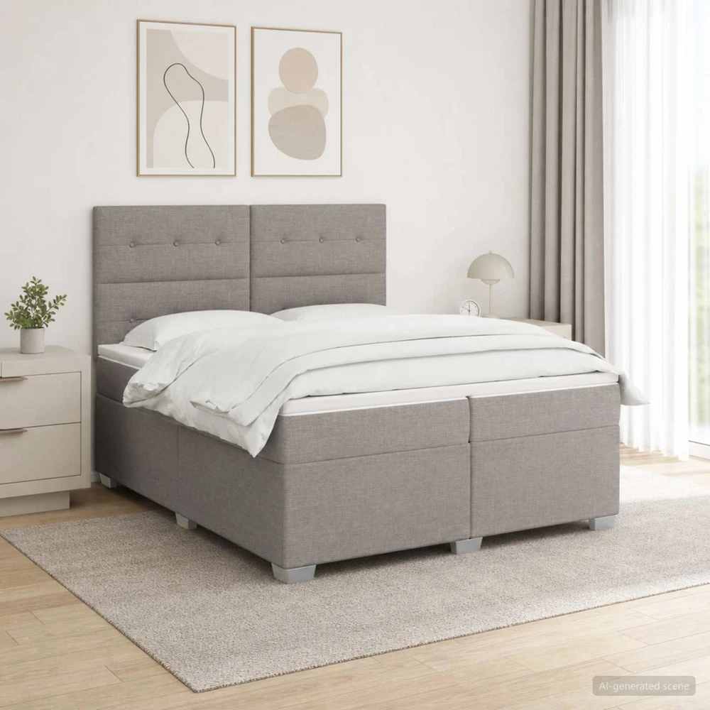 Spyruoklinė lova su čiužiniu Taupe 200 x 200 cm Audinys