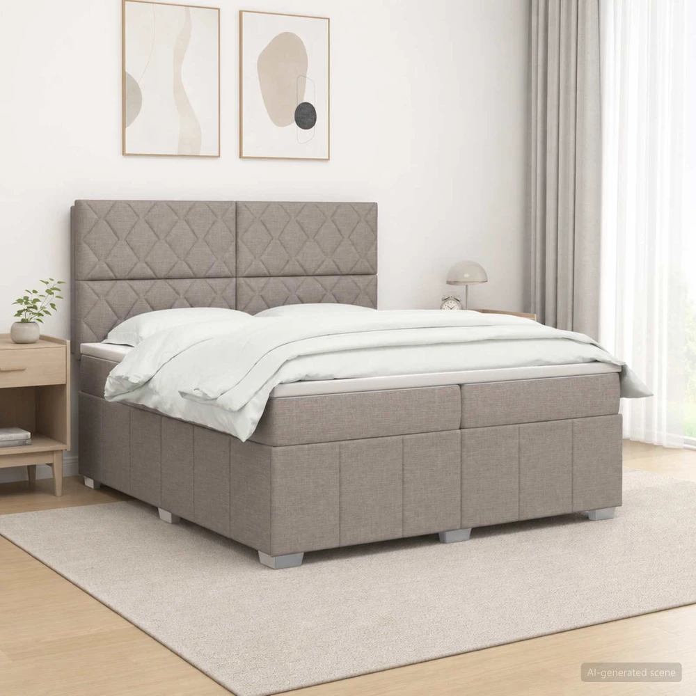 Spyruoklinė lova su čiužiniu Taupe 200 x 200 cm Audinys