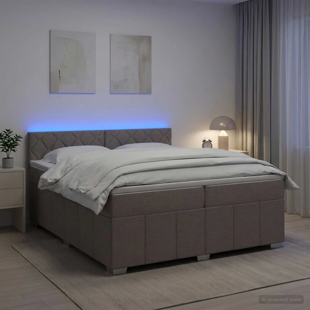 Spyruoklinė lova su čiužiniu Taupe 200 x 200 cm Audinys