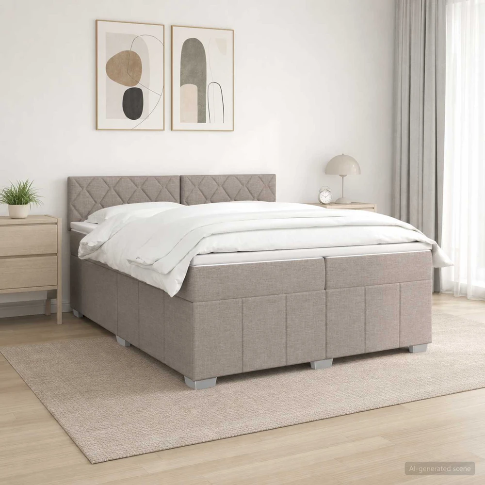 Spyruoklinė lova su čiužiniu Taupe 200 x 200 cm Audinys