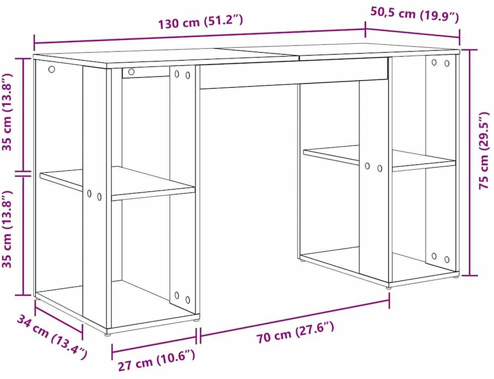 Stalas Betono pilka Apdirbta mediena 130 x 50.5 x 75 cm