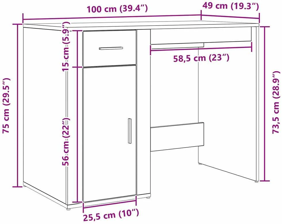 Stalas Juodas ąžuolas 100 x 49 x 74 cm Apdirbta mediena