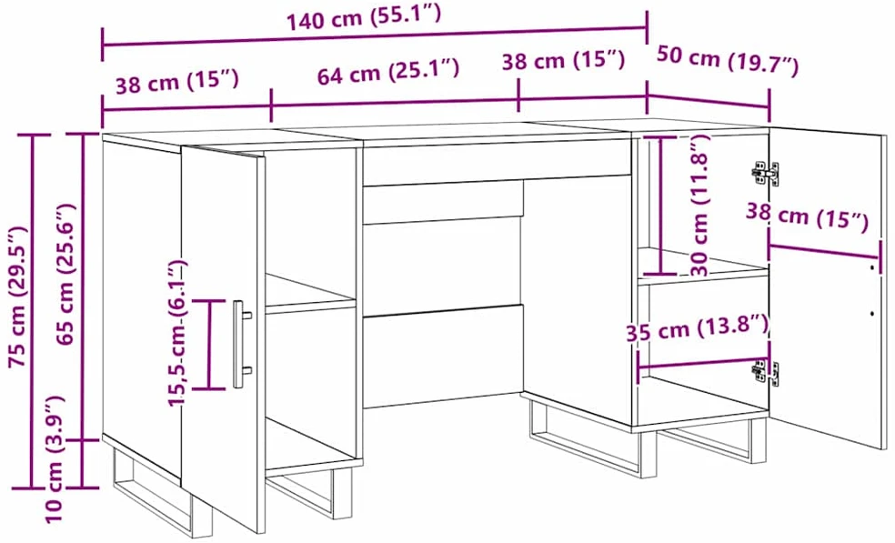 Stalas juoda ąžuolo Apdirbta mediena 140 x 50 x 75 cm