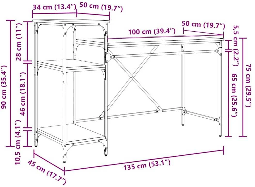 Stalas Juodas ąžuolas Apdirbta mediena 135 x 50 x 90 cm