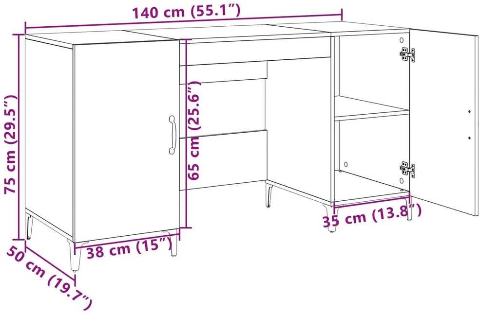 Stalas Juodas ąžuolas Apdirbta mediena 140 x 50 x 75 cm