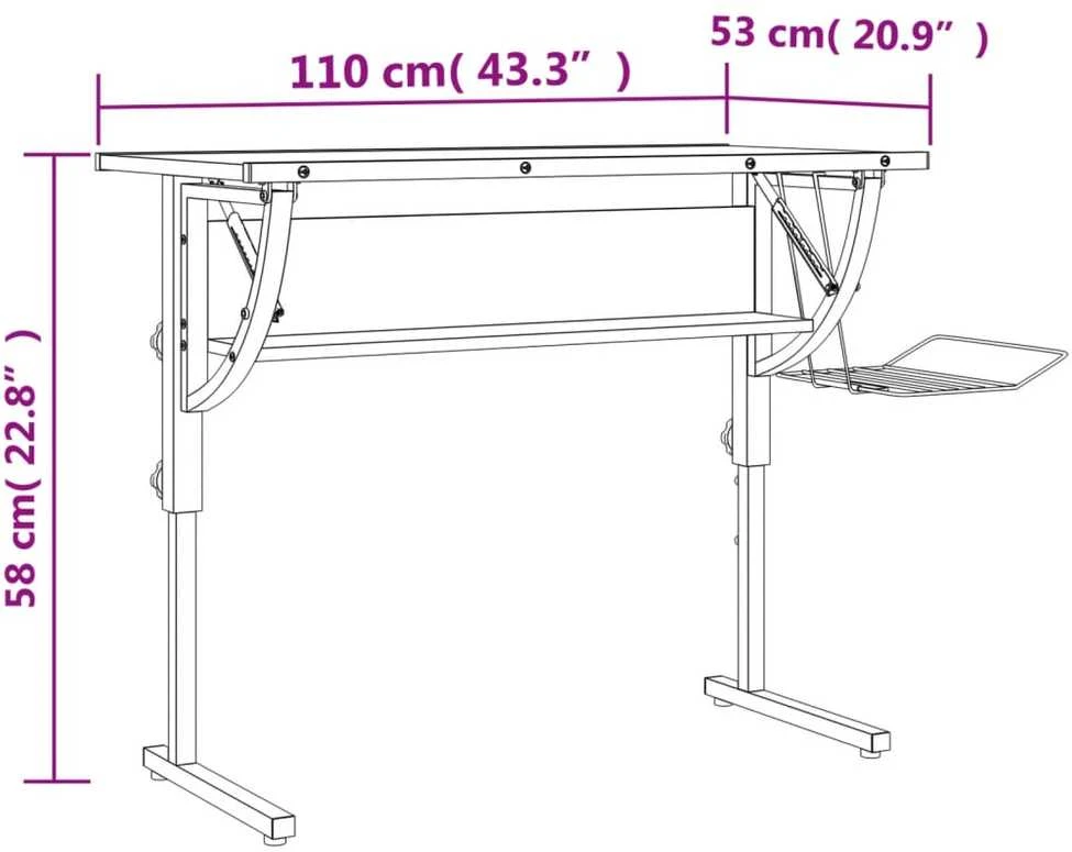 Stalas, juodas/pilkas, 110x53x(58–87)cm, mediena/plienas
