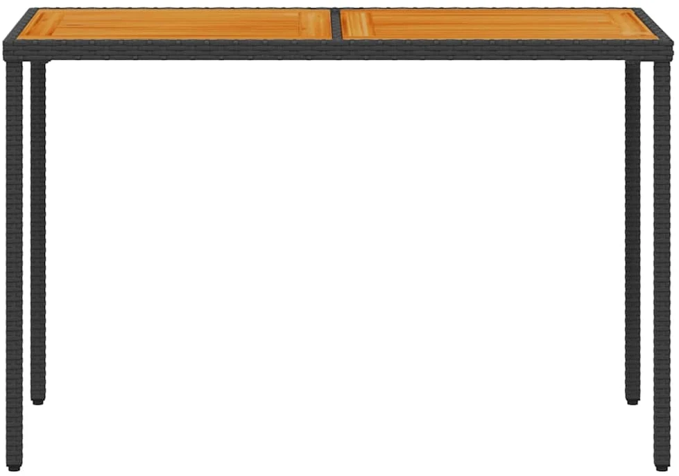 Stalas su akacijos stalviršiu, juodas, 115x54x74cm, poliratanas