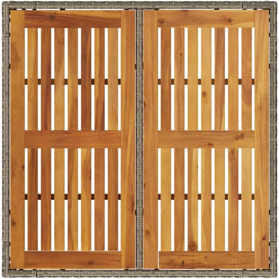 Stalas su akacijos stalviršiu, pilkas, 90x90x75cm, poliratanas