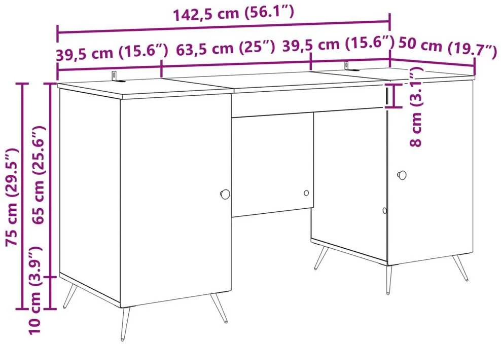 Stalas Juoda 142,5 x 50 x 75 cm Apdirbta mediena