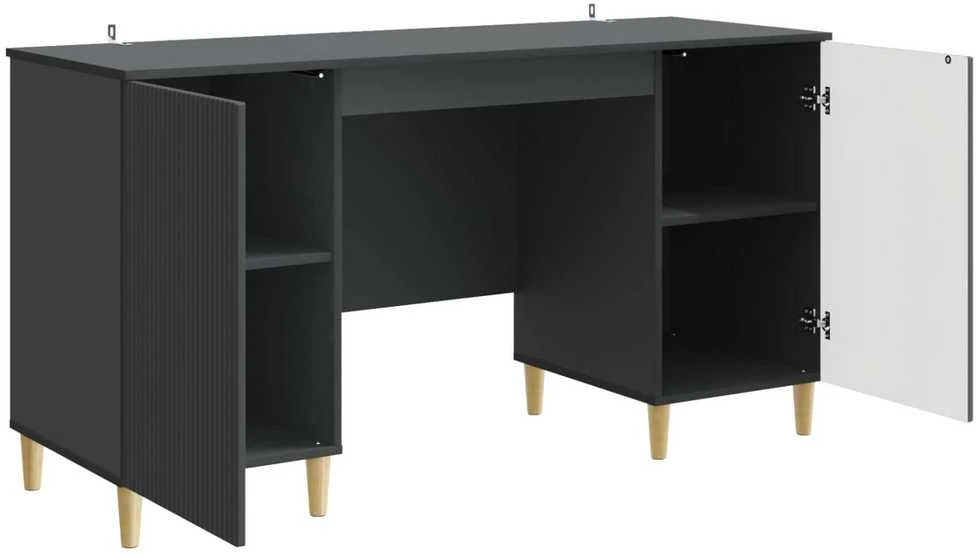 Stalas su lentyna Juoda 142,5 x 50 x 75 cm Apdirbta mediena
