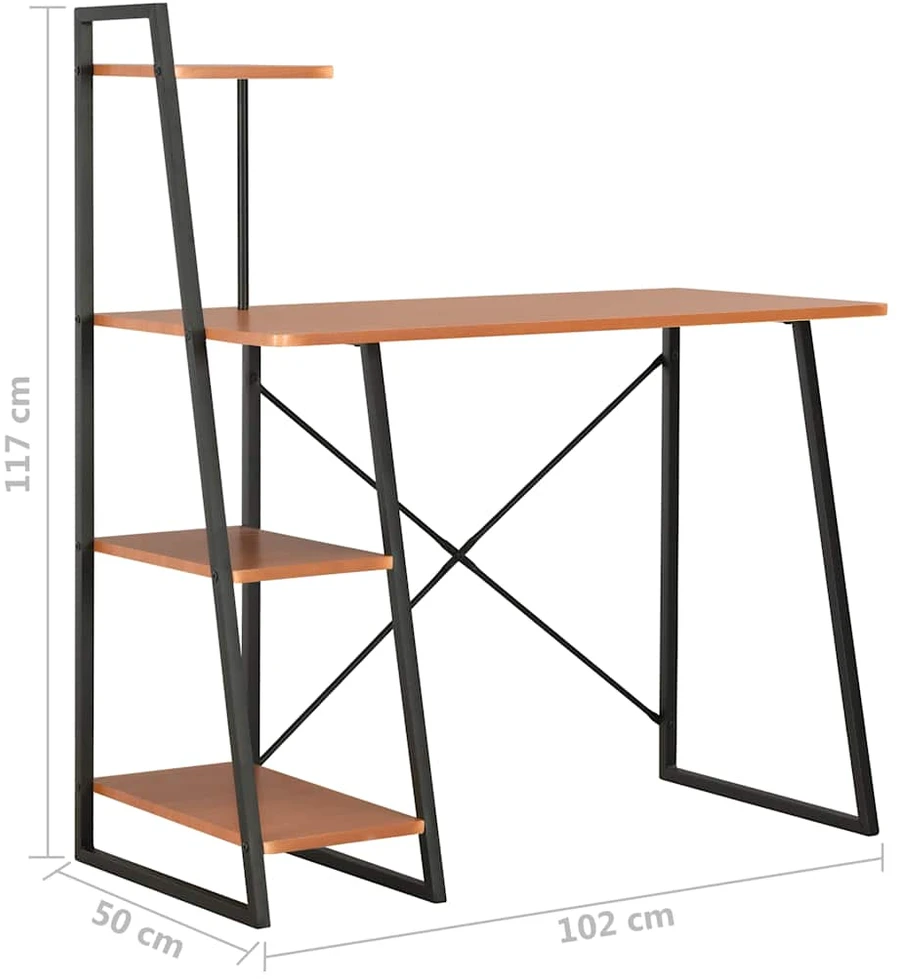 Stalas su lentyna, juodos ir rudos spalvos, 102x50x117cm