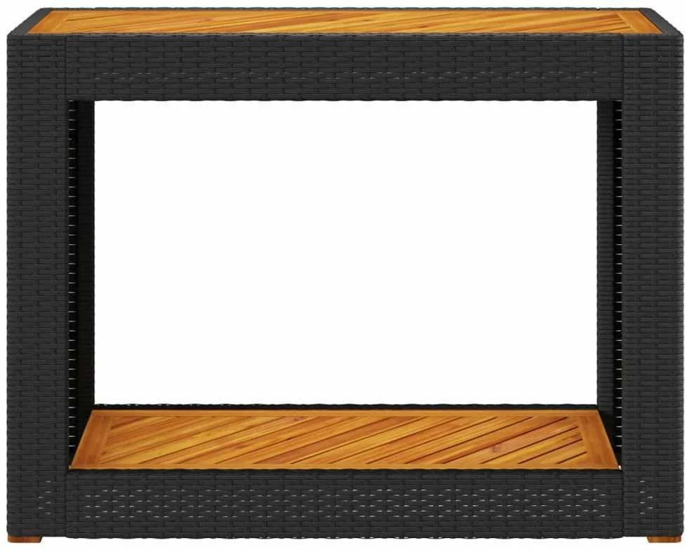 Stalas su mediniu stalviršiu, juodas, 100x40x75cm, poliratanas