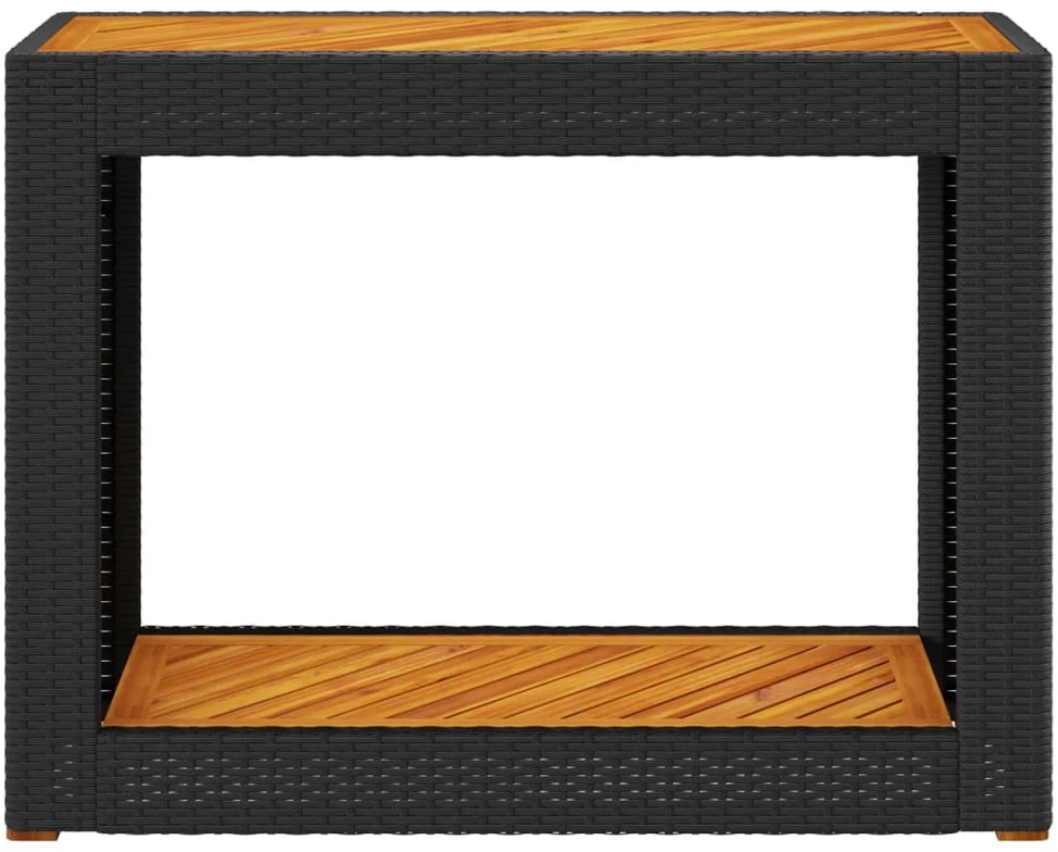 Stalas su mediniu stalviršiu, juodas, 100x40x75cm, poliratanas