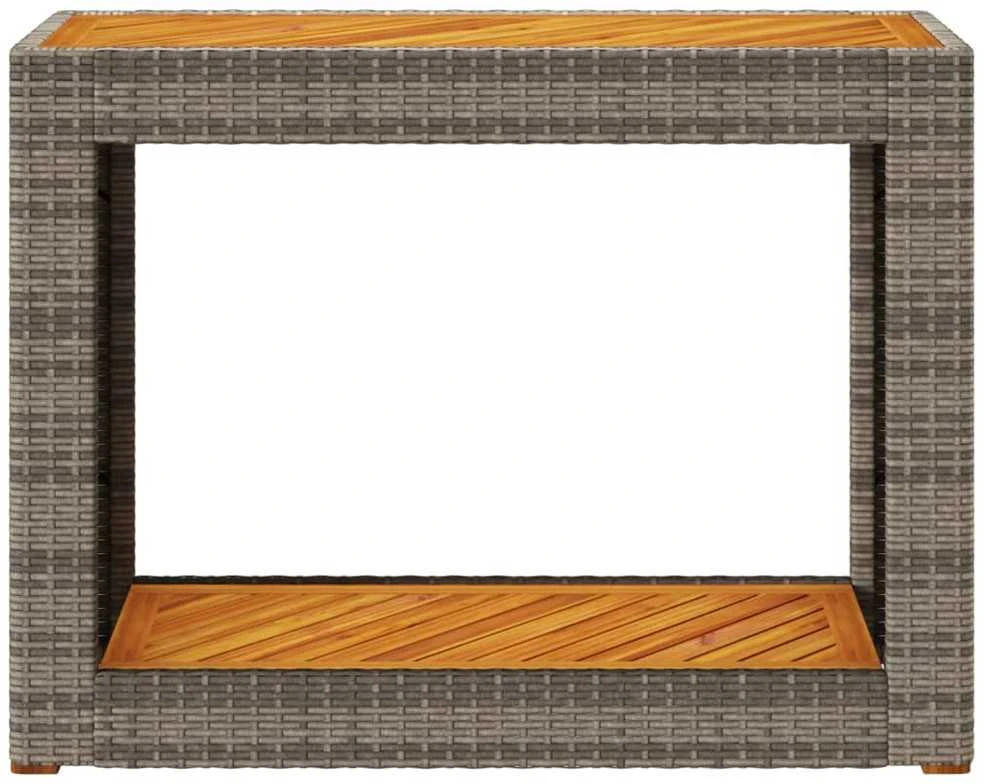 Stalas su mediniu stalviršiu, pilkas, 100x40x75cm, poliratanas