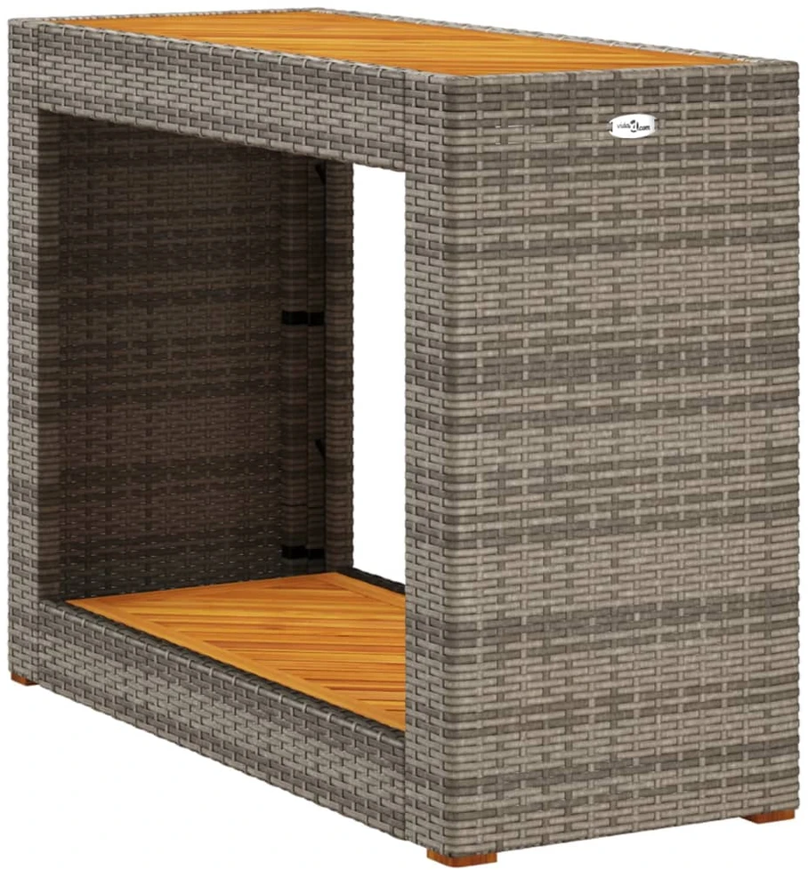 Stalas su mediniu stalviršiu, pilkas, 100x40x75cm, poliratanas