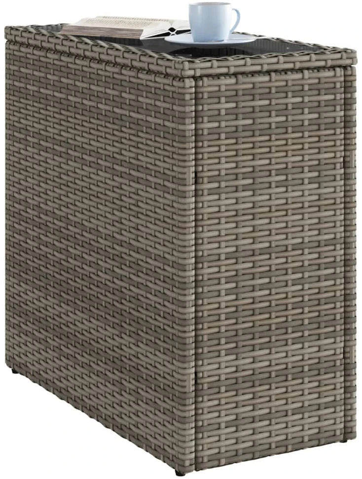 Stalas su mediniu stalviršiu, pilkas, 58x27,5x55cm, poliratanas
