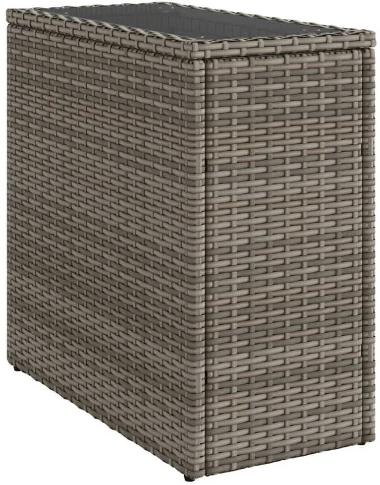 Stalas su mediniu stalviršiu, pilkas, 58x27,5x55cm, poliratanas
