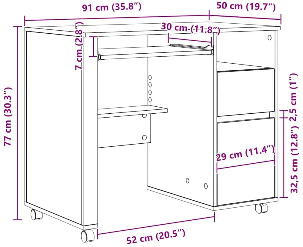 Stalas su ratais Pilkas Sonoma Apdirbta mediena 91 x 50 x 77 cm