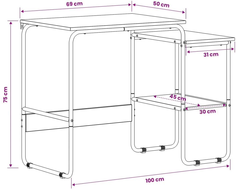 Stalas su saugojimo vieta Juodojo ąžuolo 100 x 50 x 75 cm