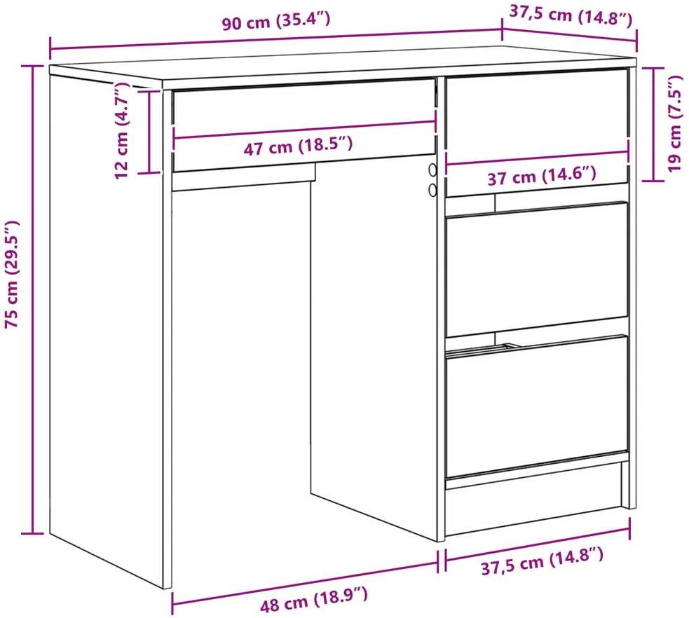 Stalas Balta Apdirbta mediena 90 x 37.5 x 75 cm