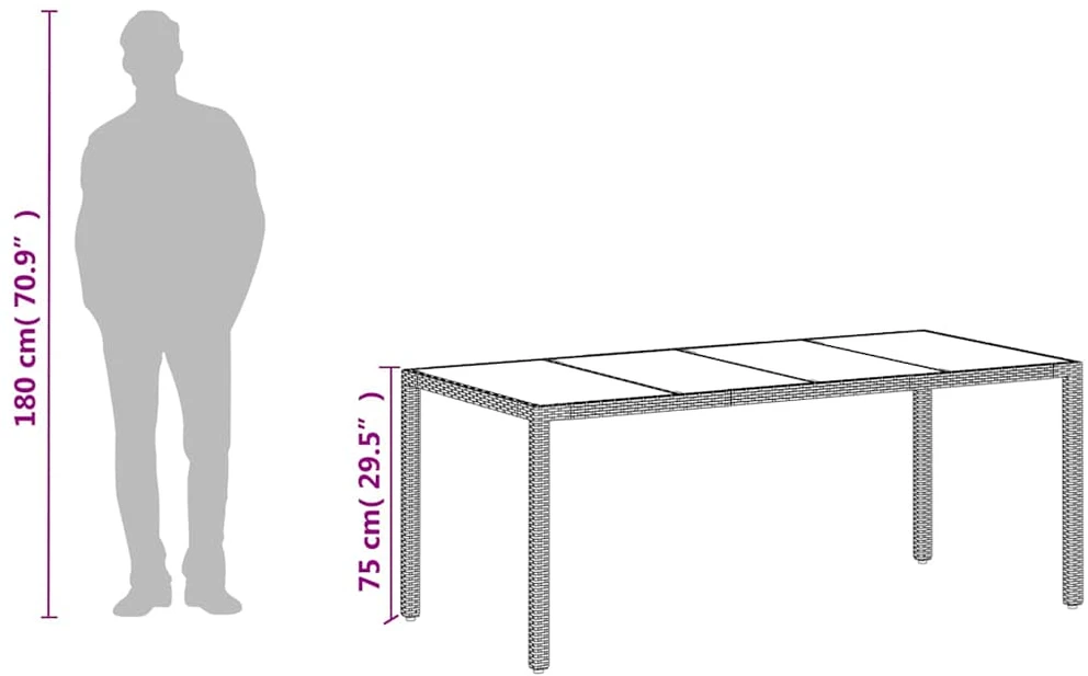 Stalas su stikliniu stalviršiu, baltas, 190x90x75, poliratanas