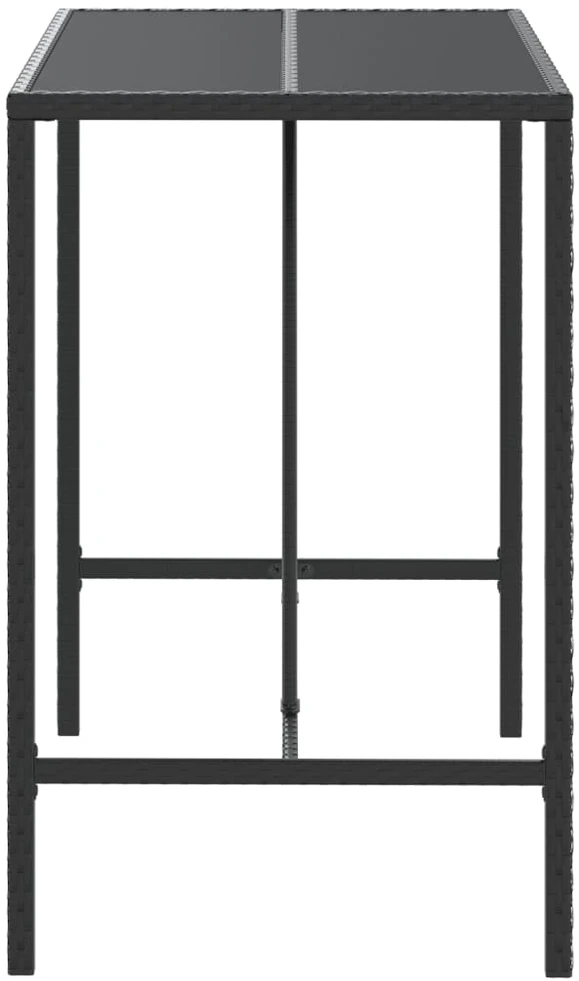 Stalas su stikliniu stalviršiu, juodas, 110x70x110cm, ratanas