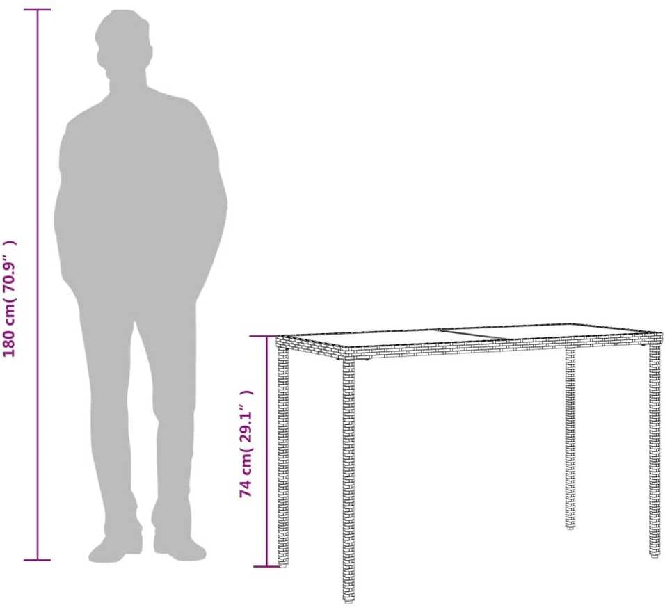 Stalas su stikliniu stalviršiu, juodas, 115x54x74cm, ratanas
