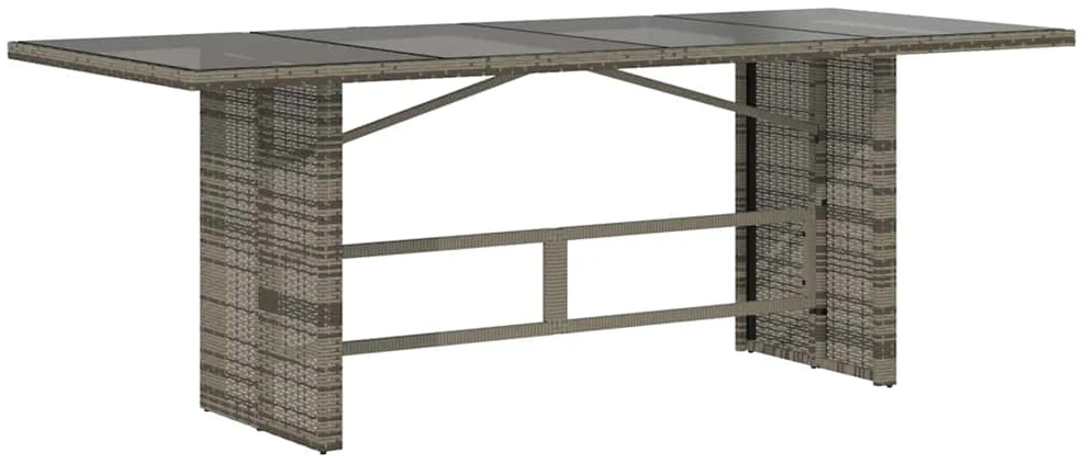 Stalas su stikliniu stalviršiu, pilkas, 190x80x75cm, PE ratanas