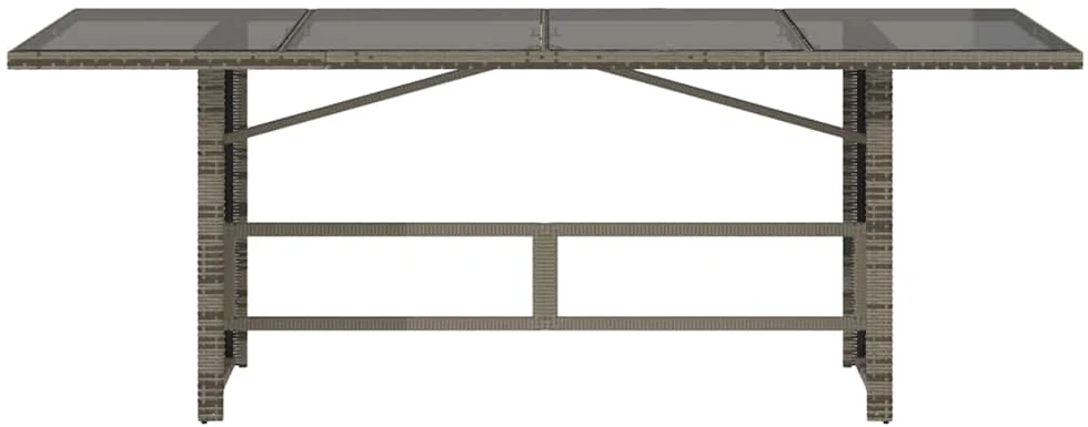 Stalas su stikliniu stalviršiu, pilkas, 190x80x75cm, PE ratanas