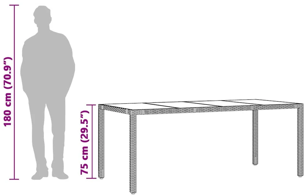 Stalas su stikliniu stalviršiu, pilkas, 190x90x75, poliratanas