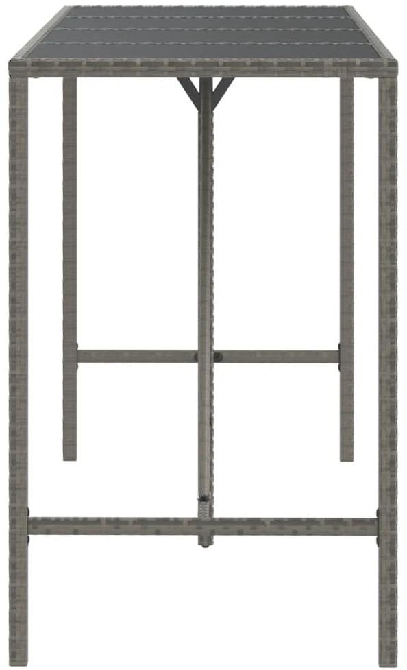 Stalas su stikliniu stalviršiu, pilkas, 180x70x110cm, ratanas