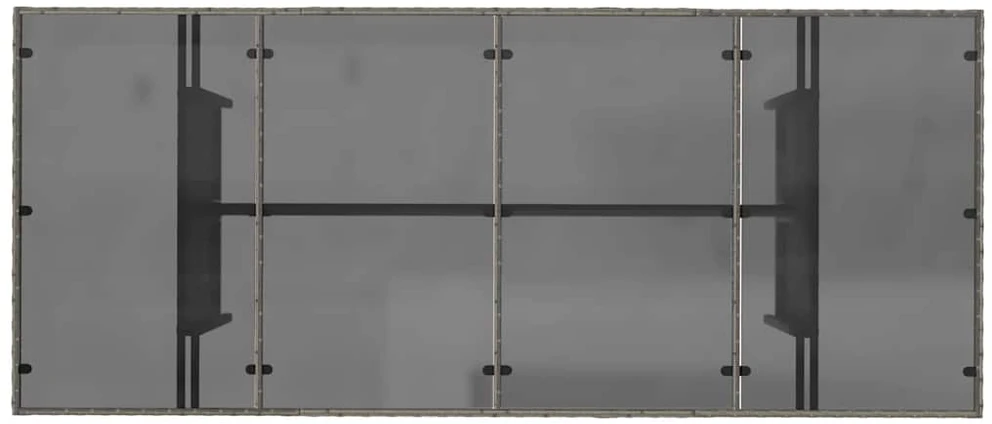 Stalas su stikliniu stalviršiu, pilkas, 190x80x75cm, PE ratanas