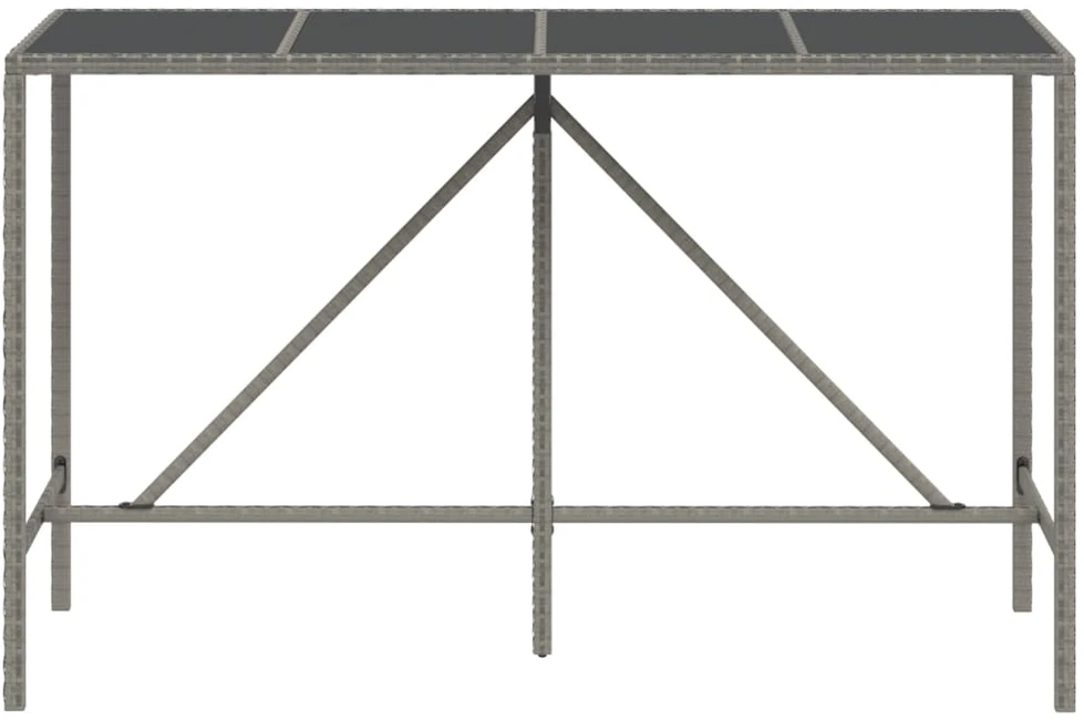 Stalas su stikliniu stalviršiu, pilkas, 180x70x110cm, ratanas