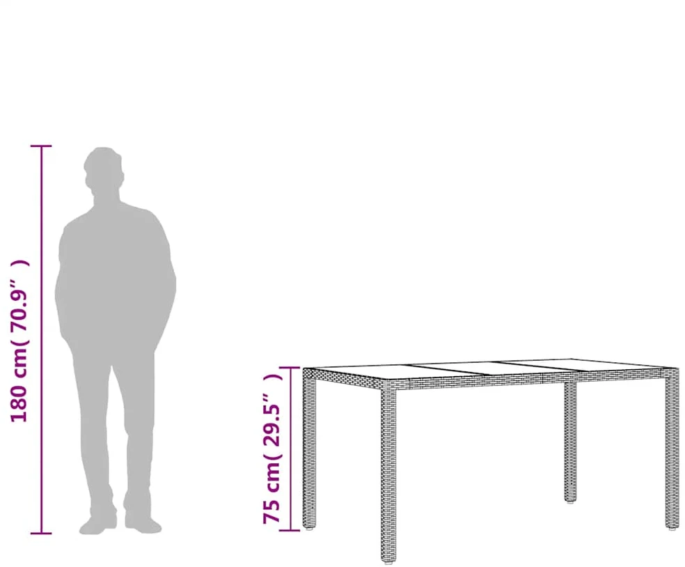 Stalas su stikliniu stalviršiu, rudas, 150x90x75cm, ratanas