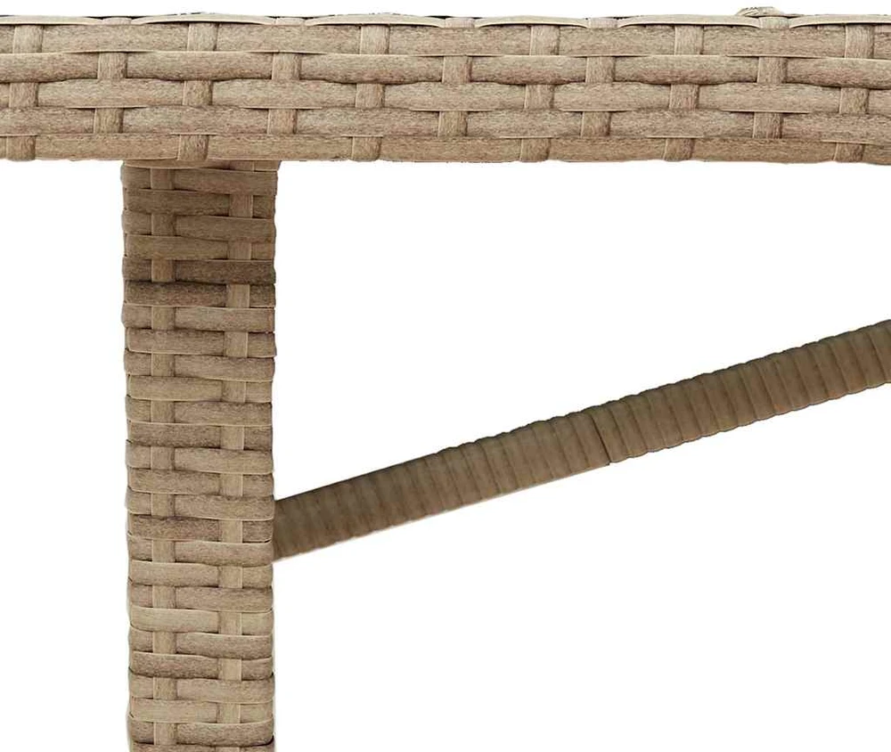 Stalas su stikliniu stalviršiu, smėlio, 190x80x75cm, PE ratanas